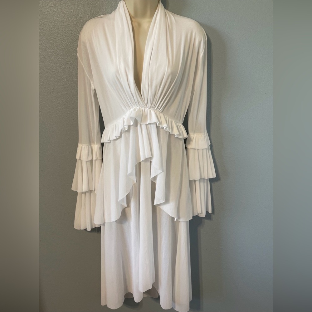 PETIT POIS By Viviana G White Sheer Ruffle Midi Dress Romantic Fairy Boho Medium